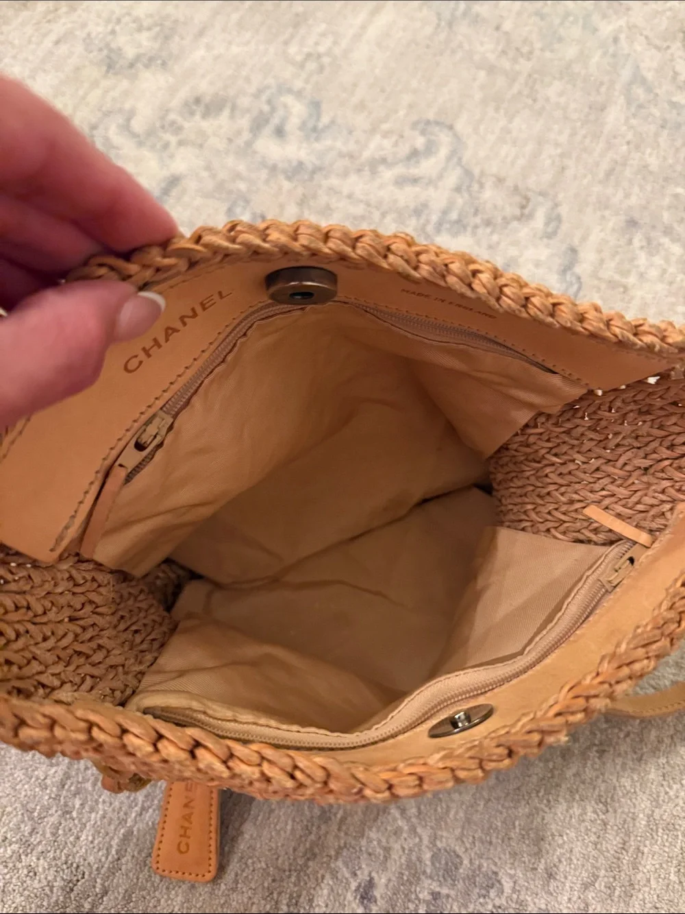 CHANEL Tan Leather Woven Crossbody Bag